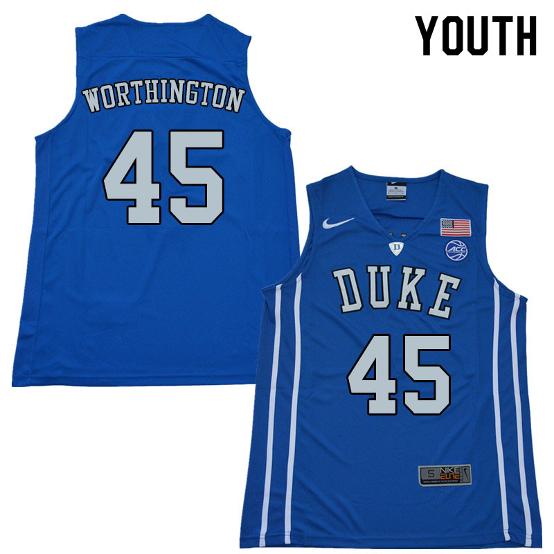 Youth #45 Keenan Worthington Duke Blue Devils College Basketball Jerseys Sale-Blue - Click Image to Close